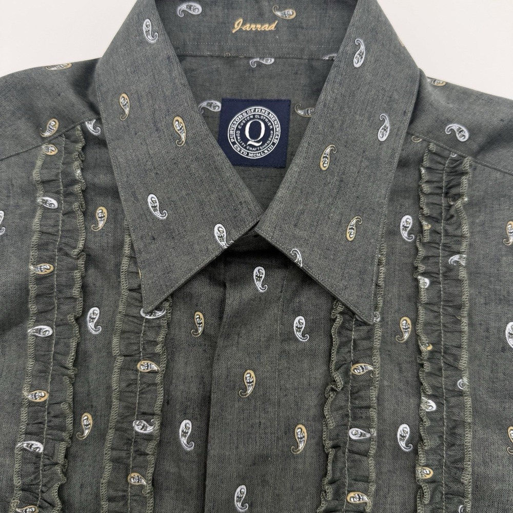 Q Custom Clothiers Men's Tuxedo Button Down Shirt Green Paisley Unusual